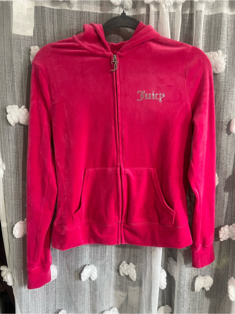 Juicy Couture Bright Pink Velour Zip-Up Hoodie